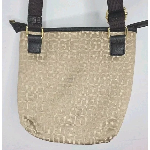 Tommy Hilfiger Tan Blue Square Stripe Crossbody Bag Purse Vintage - Picture 6 of 13